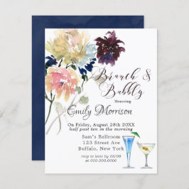 Burgundy Navy Blush Pink Peony Brunch & Bubble Inv Kaart