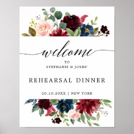 Burgundy Navy Blush Rehearsal Dinner Welcome Poster