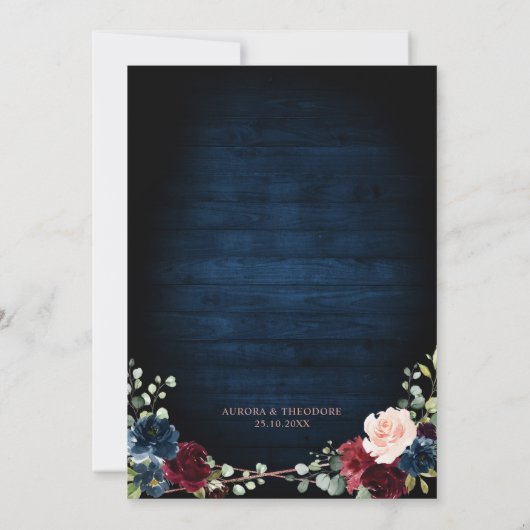 Burgundy Navy Blush Roos Gold Geometric Weddenscha Kaart (Achterkant)