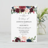 Burgundy & Navy, Blush Roze Bloemige Trouw 2 Uitno Kaart (Staand voorkant)