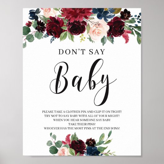 Burgundy navy blush roze floral donta say baby poster (Voorkant)