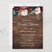 Burgundy, Navy Blush Rustic Wood Vrijgezellenfeest Kaart (Voorkant)