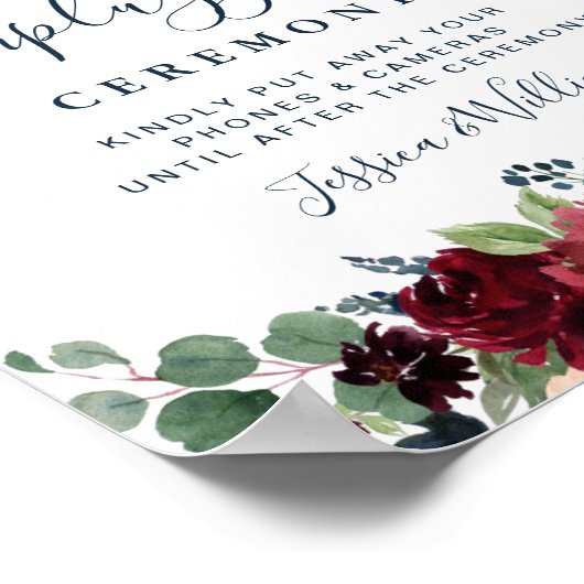 Burgundy Navy Blush Unplugged Wedding Ceremony Poster (Hoek)