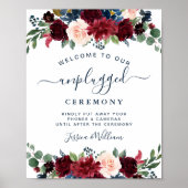 Burgundy Navy Blush Unplugged Wedding Ceremony Poster (Voorkant)