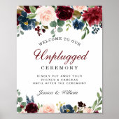 Burgundy Navy Blush Unplugged Wedding Ceremony Poster (Voorkant)