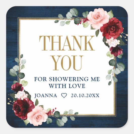 Burgundy Navy Blush Vrijgezellenfeest Hartelijk da Vierkante Sticker (Voorkant)