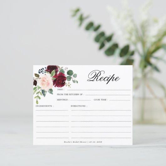 Burgundy Navy Blush Vrijgezellenfeest Recipkaart (Staand voorkant)