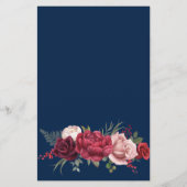 Burgundy Navy Blush Wedding Menu l Red Roses (Achterkant)