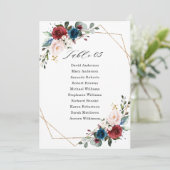Burgundy Navy Blush Wedding Seating Chart Kaart (Staand voorkant)