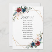 Burgundy Navy Blush Wedding Seating Chart Kaart (Achterkant)