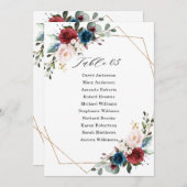Burgundy Navy Blush Wedding Seating Chart Kaart (Voorkant / Achterkant)