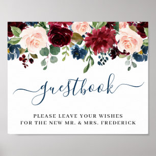 Burgundy Navy Blush Wedding Sign Our Guestbook Poster