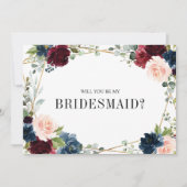 Burgundy Navy Blush word m'n bruidsmeisje Invi Kaart (Voorkant)