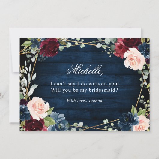 Burgundy Navy Blush word m'n bruidsmeisje Invi Kaart (Achterkant)