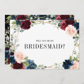 Burgundy Navy Blush word m'n bruidsmeisje Invi Kaart (Voorkant / Achterkant)