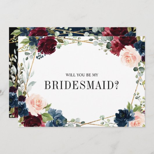 Burgundy Navy Blush word m'n bruidsmeisje Invi Kaart (Voorkant / Achterkant)
