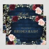 Burgundy Navy Blush word m'n bruidsmeisje Kaart (Voorkant / Achterkant)