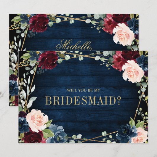 Burgundy Navy Blush word m'n bruidsmeisje Kaart (Voorkant / Achterkant)