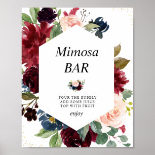 burgundy & navy bridal shower mimosa bar sign poster