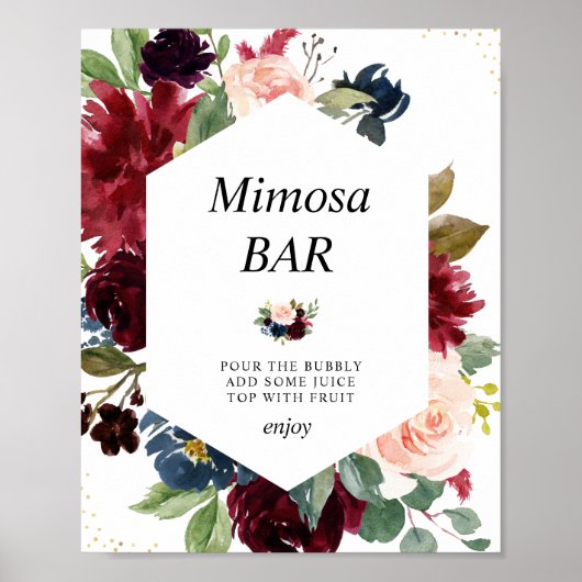 Burgundy & Navy Bruidsdouche Mimosa Bar Bord Poster (Voorkant)
