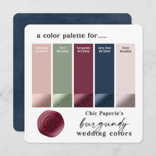 Burgundy & Navy Classic Wedding Color Palette Card Kaart