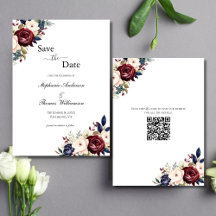 Burgundy Navy Crème Bloemrijke Elegante Moderne QR