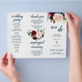 Burgundy Navy Drievoudig Vouwprogramma Huwelijk Flyer (Hand)