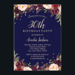 Burgundy Navy Elegant Floral 30th Birthday Party Kaart<br><div class="desc">griepvaccinaties in de Little Bayleigh Store.</div>