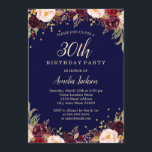 Burgundy Navy Elegant Floral 30th Birthday Party Kaart<br><div class="desc">griepvaccinaties in de Little Bayleigh Store.</div>