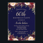 Burgundy Navy Elegant Floral 60th Birthday Party Kaart<br><div class="desc">griepvaccinaties in de Little Bayleigh Store.</div>