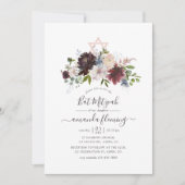 Burgundy, Navy en Blush Bat Mitzvah Kaart (Voorkant)