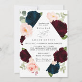 Burgundy Navy en Blush Floral Wedding Invitation Kaart (Voorkant)