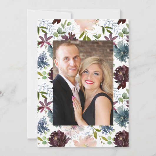 Burgundy, Navy en Blush Floral Wedding Update IV Kaart (Achterkant)