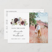 Burgundy Navy en Blush Pink Wedding Save the Date Briefkaart (Voorkant / Achterkant)