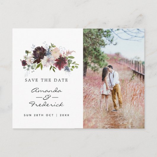 Burgundy Navy en Blush Pink Wedding Save the Date Briefkaart (Voorkant)