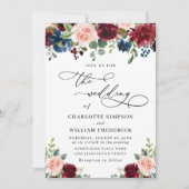 Burgundy Navy Eucalyptus Roos Greenery Wedding Kaart (Voorkant)
