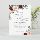 Burgundy Navy Eucalyptus Roos Greenery Wedding Kaart (Staand voorkant)