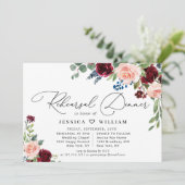 Burgundy Navy Eucalyptus Roos REHEARSAL DINNER Kaart (Staand voorkant)