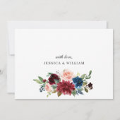 Burgundy Navy Eucalyptus Roos REHEARSAL DINNER Kaart (Achterkant)