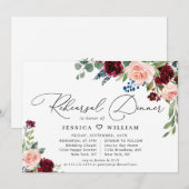 Burgundy Navy Eucalyptus Roos REHEARSAL DINNER Kaart (Voorkant / Achterkant)