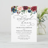 Burgundy Navy Eucalyptus Roze PROEFHuwelijksdiner Kaart (Staand voorkant)