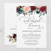 Burgundy Navy Eucalyptus Roze PROEFHuwelijksdiner Kaart (Voorkant / Achterkant)