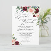 Burgundy Navy Eucalyptus Rozen Bridal Brunch Kaart (Staand voorkant)