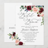 Burgundy Navy Eucalyptus Rozen Bridal Brunch Kaart (Voorkant / Achterkant)