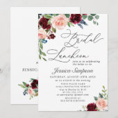 Burgundy Navy Eucalyptus Rozen Bridal Luncheon Kaart (Voorkant / Achterkant)