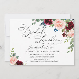 Burgundy Navy Eucalyptus Rozen Bridal Luncheon Kaart