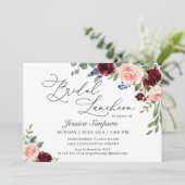 Burgundy Navy Eucalyptus Rozen Bridal Luncheon Kaart (Staand voorkant)