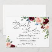 Burgundy Navy Eucalyptus Rozen Bridal Luncheon Kaart (Voorkant / Achterkant)