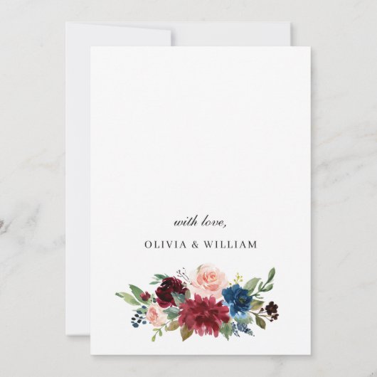 Burgundy Navy Eucalyptus Rozen Brunch & Bubble Kaart (Achterkant)