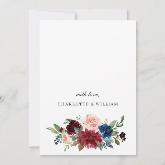 Burgundy Navy Eucalyptus Rozen ENGAGTY Kaart (Achterkant)